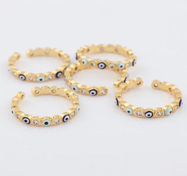 

cluster rings lucky eye blue turkish evil open ring copper gold color finger adjustable for women girls men fashion jewelry1015558, Golden;silver