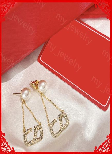 

woman pearl earrings fashion letter gold ear studs lady luxurys designers tassels earrings womens jewelry rhinestones earing ohrst7128572, Golden;silver