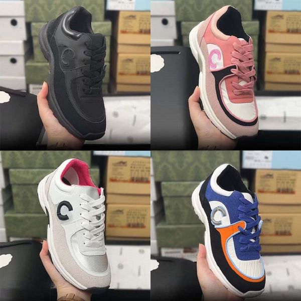 

new designer casual shoes interlocking trainer sneaker genuine leather white black pink ecru grey turquoise suede luxury men women sneakers