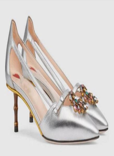 

spring aummer new fashion women bamboo heel high heel women hollow out color rhinestone fashion sandals women yellow pointed 7238878, Black