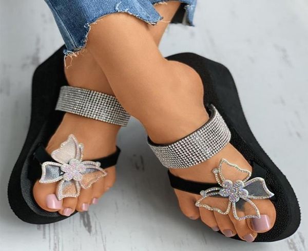 

slippers summer crystal women wedges shoes bohemian style flip flops woman platform sandals 2021 claquette femme1469942, Black