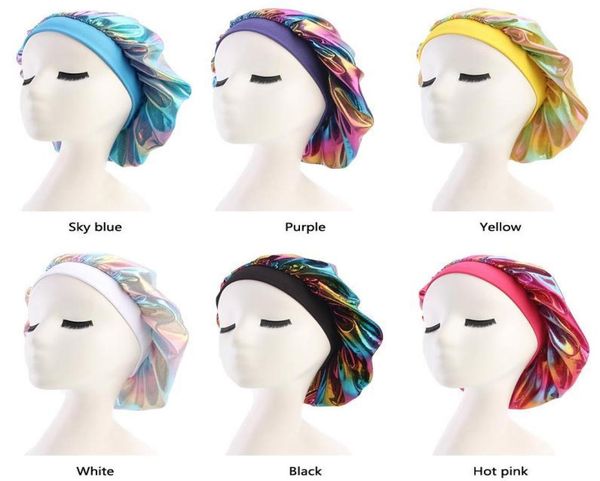 

new muslim women wide stretch silk satin breathable bandana night sleeping turban hat headwrap bonnet chemo cap hair accessori9145402, Blue;gray