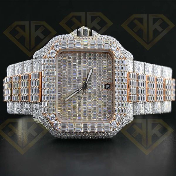 

vvs moissanite baguette diamond y icedout y handmade antique watch, Silver
