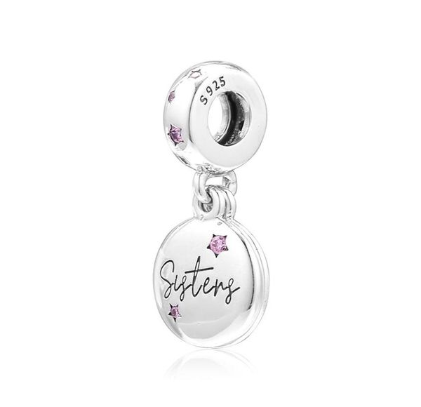 

authentic 925 sterling silver charms two engraved discs forever sisters with crystal pendant bead fit charm bracelet diy jewelry1280066, Black