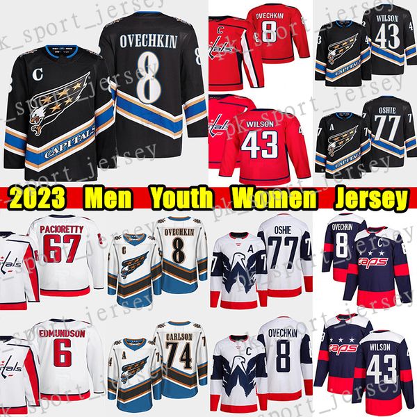 

#8 alexander ovechkin reverse retro hockey jersey #43 tom wilson t.j. oshie nicklas backstrom john carlson joel edmundson max pacioretty cha, Black;red