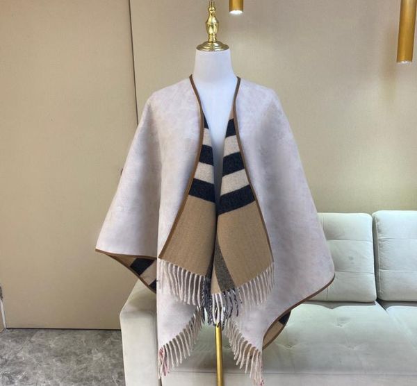

women cashmere check print cape scarf wrap winter bodywarmer7429356, Blue;gray