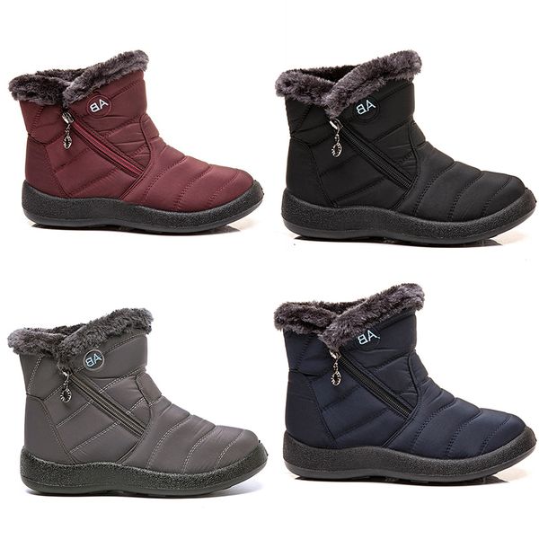 

lady snow boots side zipper light cotton women's shoes black red blue gray winter outdoor sneakers