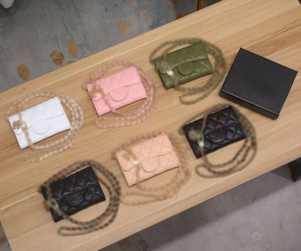 

luxury c fashion designer women card holders fold flap classic pattern caviar lambskin wholesale woman small mini wallet pebble leather with, Brown;gray
