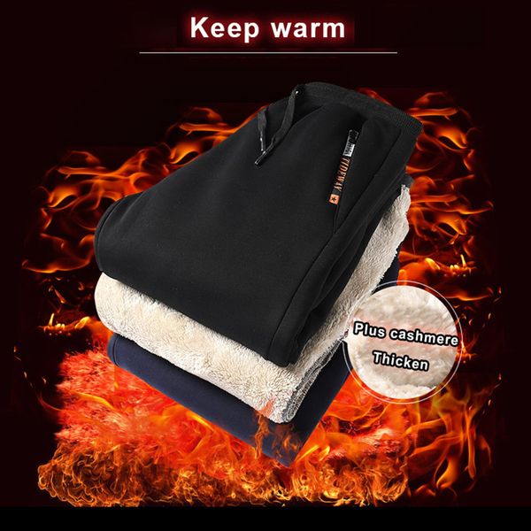 

mens pants cashmere winter lambskin warm male casual lined fleece trousers sweatpants oversize 230905, Black