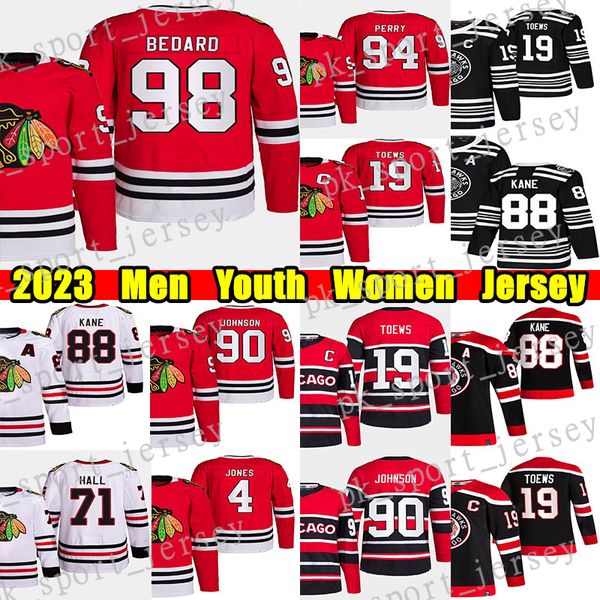 

#98 connor bedard reverse retro hockey jersey #90 tyler johnson jonathan toews taylor hall corey perry patrick kane seth jones jaxson staube, Black;red