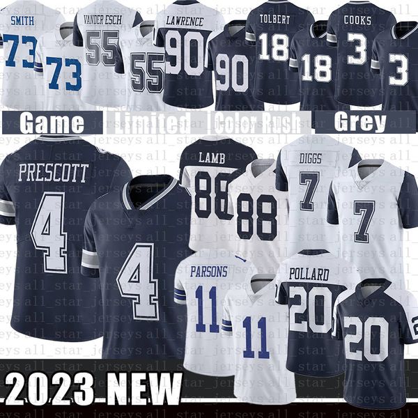 

dak prescott football jersey men ceedee lamb trevon diggs jalen tolbert demarcus lawrence leighton vander esch tyler smith tony pollard trey, Black;red