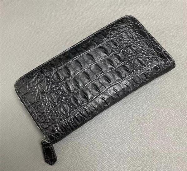 

exotic genuine crocodile skin men039s long card holders zip wallet authentic real true alligator leather male small clutch purs1005123, Red;black