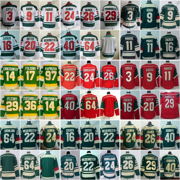 

movie retro ccm hockey jersey 9 mikko koivu 1 zach parise 12 eric staal 16 jason zucker 36 mats zuccarello 64 mikael granlund 26 thomas vane, Black