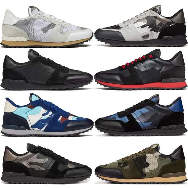 

stud valentinolies easyhoom with box men rockrunner sneakers luxury rubber designer shoes in camouflage mesh fabric, Black