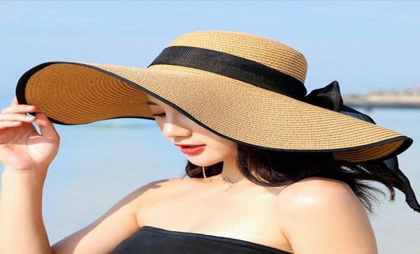 

summer big brim straw hat soft wide brimmed beach folding sun hats bow new fashion women039s festival hat trilby cap c5wi7541463, Blue;gray