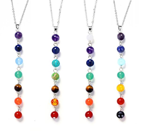 

7 colour chakra natural stone necklace stone beads aromatherapy essential oil perfume diffuser stainless steel necklace jewelry wo4921555, Silver