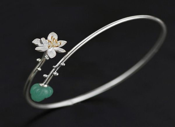 

inature 925 sterling silver natural aventurine lotus flower bracelets bangles for women jewelry sh190721227v2271020, Black