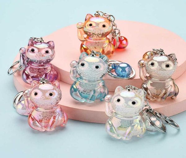 

creative lucky cat transparent floating bottle keychain female cute acrylic doll key chain bag car pendant keyring gifts in bulk g1147782, Silver