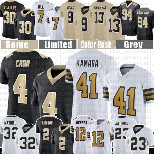 

tyrann mathieu alvin kamara football jerseys men derek carr new orleanses saints jameis winston chris olave marshon lattimore jamaal william, Black;red