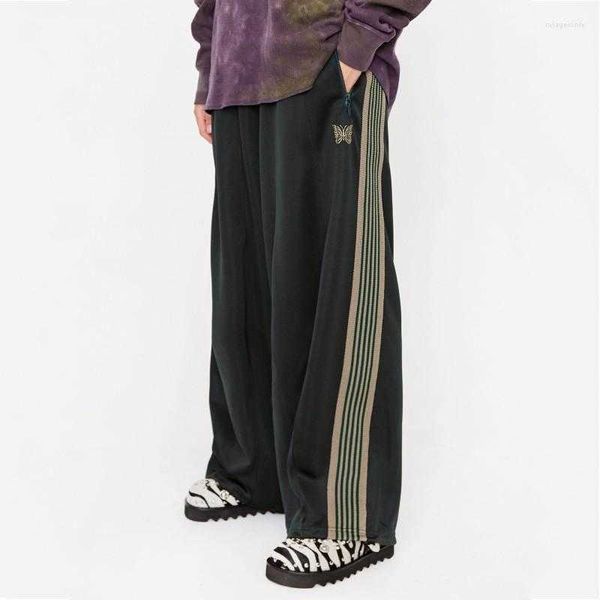 

men's pants oversized awge needles wide leg trousers men women 1:1 quality sweatpants embroidery butterfly track, Black