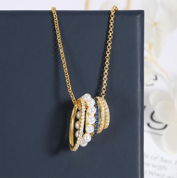 

new multiring necklace pearl zircon clavicle chain simple personality golden couple lovers pendant necklace zk401220443, Silver