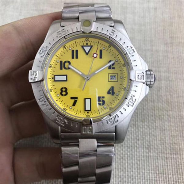 

watches men avenger series 1884 watch yellow dial seawolf automatic mechanical movement stainless steel mens wristwat219m, Slivery;brown