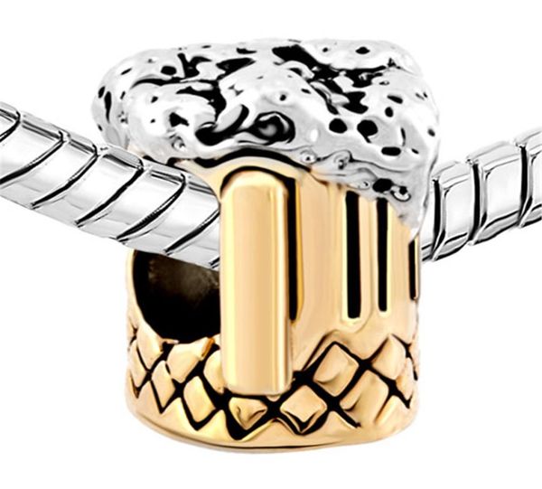 

golden beer mug in gold and rhodium plating bead metal slide european charm fit for bracelet3655606, Black