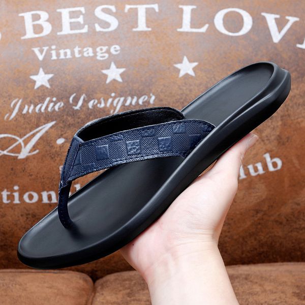 

2023 men's shoes flip-flops summer flat leather leather beach sandals flip-flops fashion non-slip men's slippers size 38-45, Black