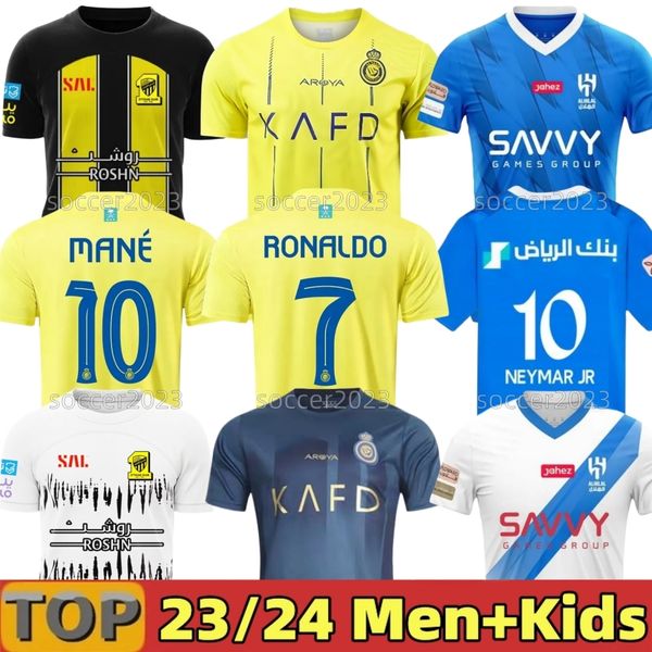 

ronaldo neymar jr soccer jerseys 23 24 al hilal nassr fc ittihad benzema fans player version mane neves saudi arabia kante al-ittihad 2023 2, Black;yellow
