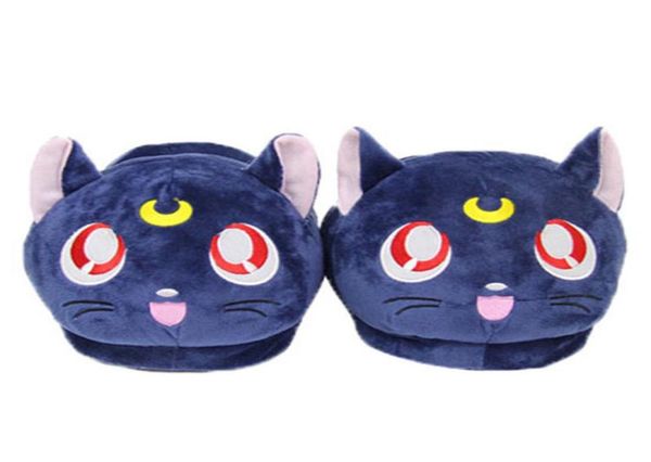 

anime sailor moon plush slippers luna cat kitty soft stuffed shoes warm winter indoor slippers 2102251605669, Black