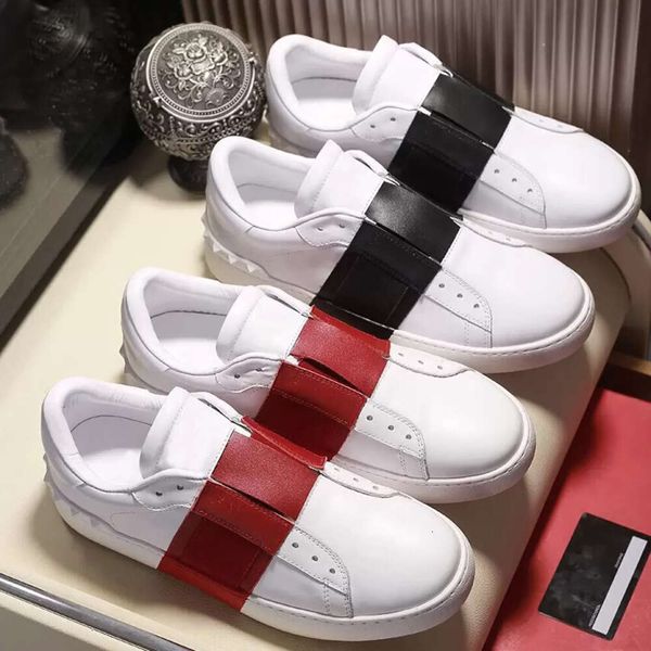 

sports women casual valentinolies dress men sneaker leather breathable shoes shoe open low couples sneakers fashion, Black