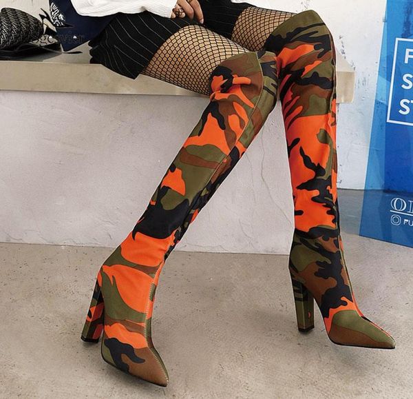 

boots sgesvier fashion graffiti over the knee women thick high heels shoes ladies thigh winter long9677217, Black