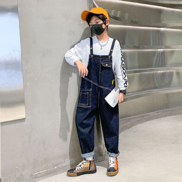 

overalls autumn bib pants jumpsuits boys cartoon splicing fashion denim suspender loose pocket cowboy jeans 230905, Blue