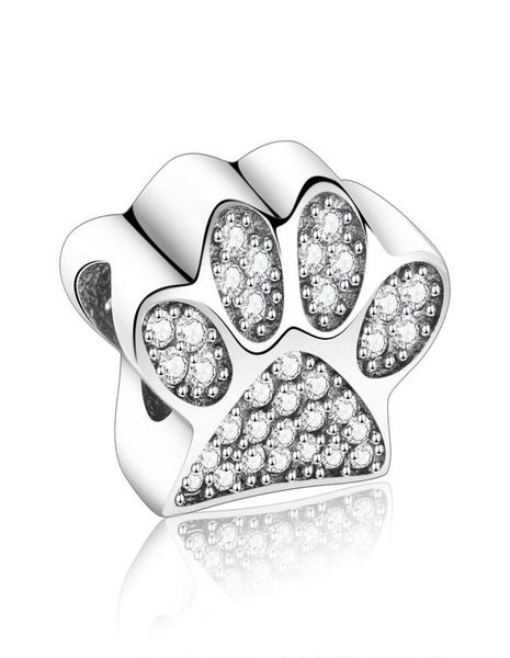

925 sterling silver toy dog print bear paw zircon stone beads fit original charm bracelet for making berloque diy5859301, Black