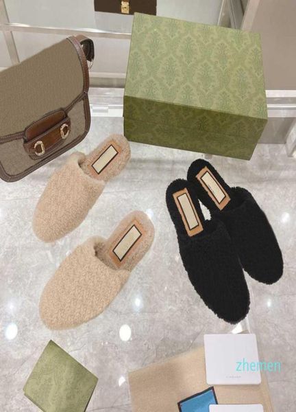 

designer winter women men slippers wool warm fur pointed slipper house outside splicing autumn womens slides sandals midsole thick4369934, Black
