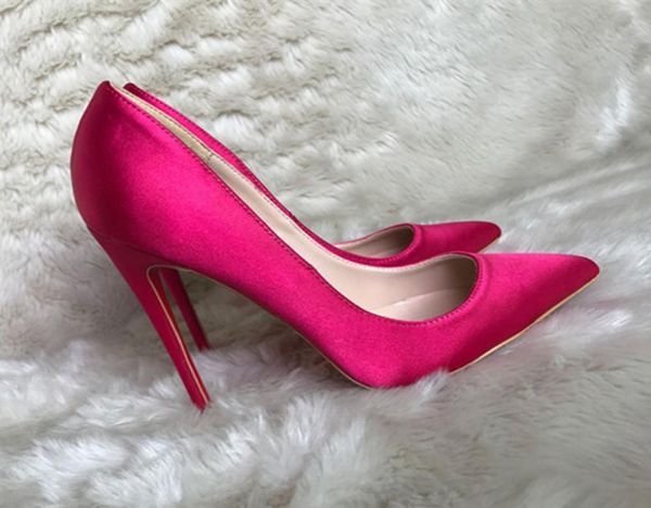 

fuchsia satin bridal pumps pointed toe women shoes 8 cm  cm 12cm high heels wedding stilettos3769977, Black