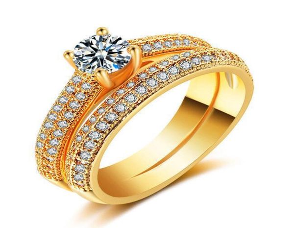 

2pcs l set luxury female white bridal wedding ring set fashion 18k gold filled jewelry promise cz stone engagement rings for wom6117387, Silver