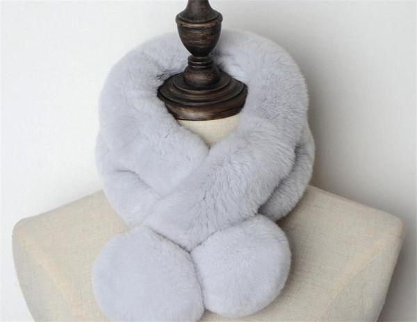 

manufacturers direct selling real rabbit fur fur scarf women winter warm thickened double tube ball ball pure color rex rabbit hai8183774, Blue;gray