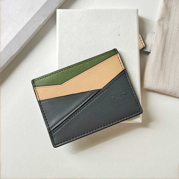 

puzl multi color card holder panel soft calf leather multi card case leather multi function ultra thin contrast color small wallet 230815, Brown;gray