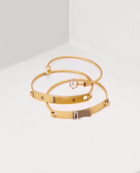 

designer jewelry women three pieces braclets pearl star opening bangle copper retro fashion jewelry diamond bijoux punk ins style 4188652, Black