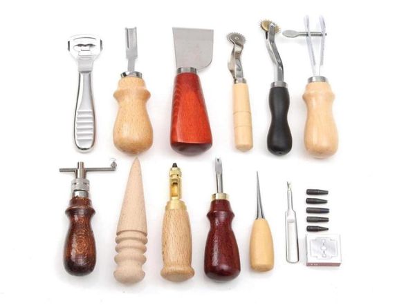 

professional 13pcs leather craft tools kit hand sewing stitching punch carving work saddle for making bags30352845163227