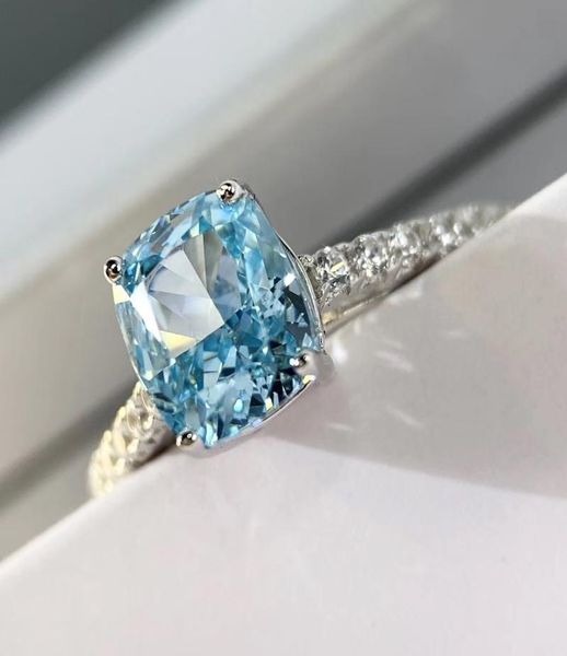 

s925 sterling silver luxurious novo blue 15oct size large square diamond decorate charm ring jewelry christmas day jewelry p8473165