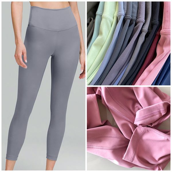 

lulu women's yoga legging wear sports lady's no embarrassment line pants lady's hip lift tight high waist nude fitness exerci, White;red