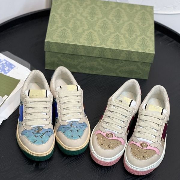 

crystal screener sneaker beige butter dirty leather shoes italy vintage red and green web stripe luxurys designers sneakers rubber sole clas