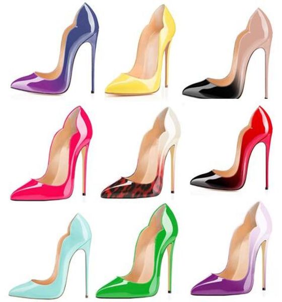 

fashion patent leather women stiletto pumps gradient color super high heels party wedding shoes large size 35433112059, Black