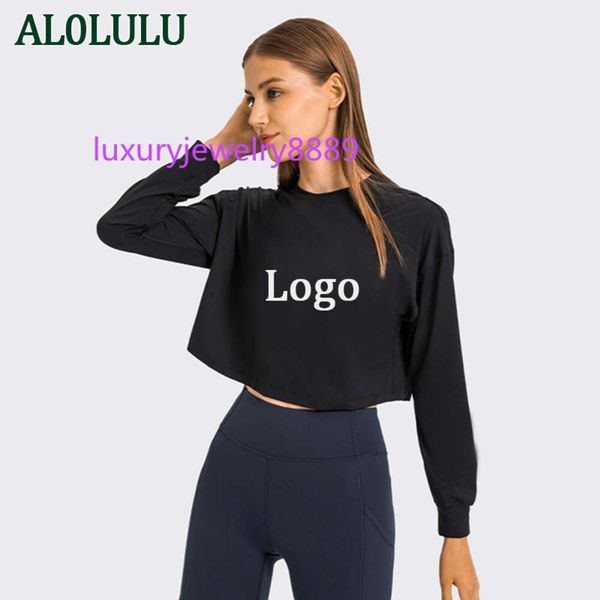 

al0lulu yoga women sports running slim long sleeve fitted fitness clothes exercise training t-shirts girl new fashion pink white black work, Gray