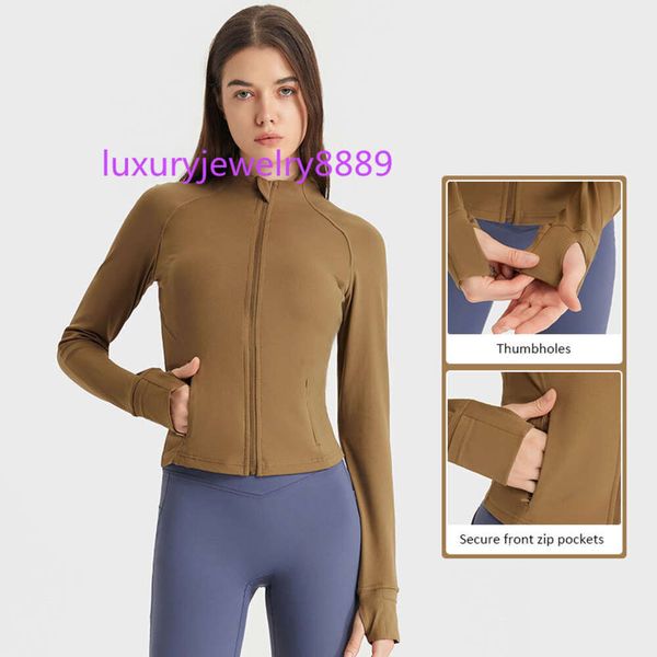 

l-211 autumn winter cropped jacket yoga clothes cotton waist length sweatshirts coat slim fit long sleeve shirts sports jackets with thumbho, Gray