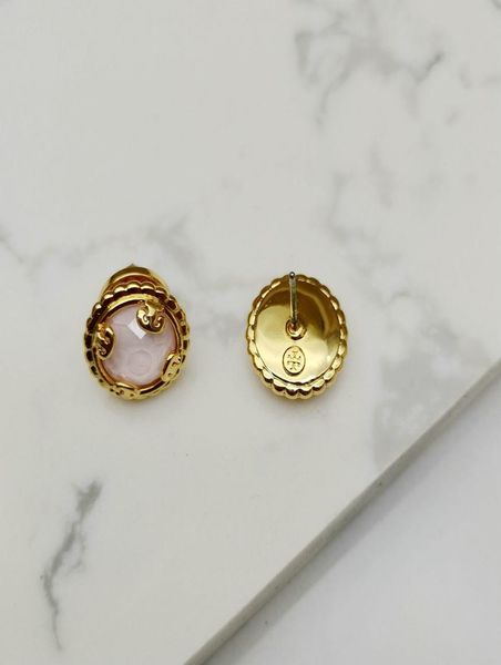 

18k gold plated brand stud earring pink stone letter earrings7122953, Golden;silver