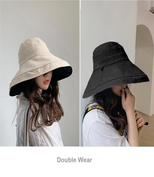 

wide brim hats summer women doublesided cotton linen sun hat elegant big foldable antiuv beach floppy flat caps bob zz4895632044, Blue;gray