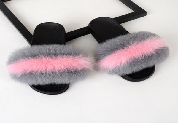 

fur slides fox fur slides whole fox fur slides slippers for women1198079, Black